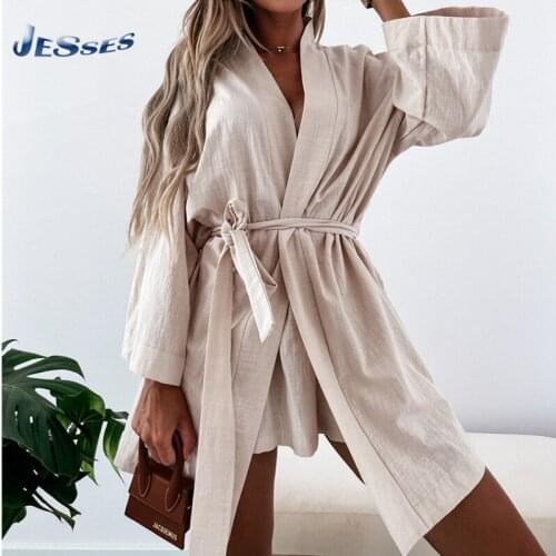Summer Loose Ladies Spring Autumn Long Sleeves V-Neck Dress Cotton Linen Sexy Lace Up Dress For Women 2021 Casual Vestidos