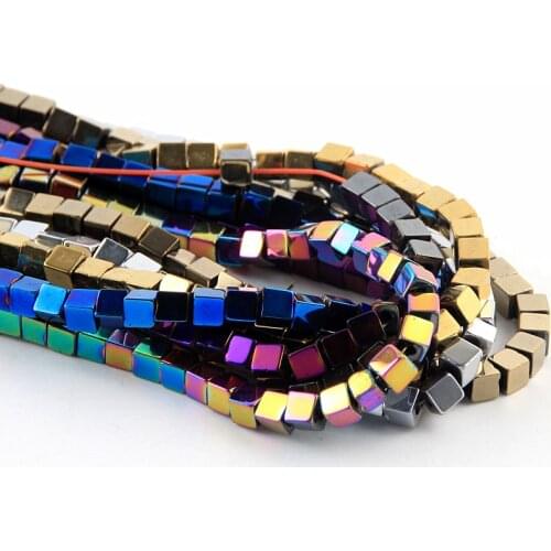 1strand Nautral Bright Black Silver Blue Cube Square Hematite Beads Spacer Loose Strand Stone for DIY Jewelry Bracelet Making