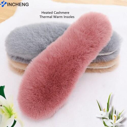 2 Pairs INCHENG Heated Cashmere Thermal Warm Insoles Thicken Soft Breathable Winter Sport Shoes Insert Unisex Boots Pad Sole