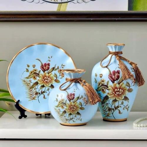3Pcs/Set Ceramic Vase Stereoscopic dried flowers arrangement wobble plate living room entrance ornaments home decorations