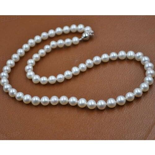 6.5-7.5mm high luster white pearl necklace 17" smooth surface