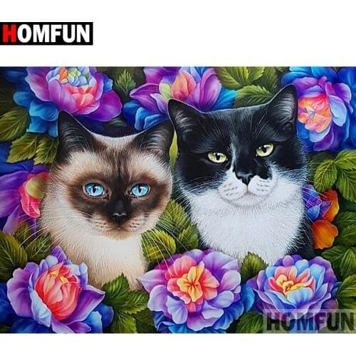 HOMFUN Full Square/Round Drill 5D DIY Diamond Painting "Animal cat flower" 3D Diamond Embroidery Cross Stitch Home Decor A19331