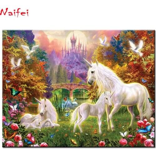 Diamond Painting 5D Full Square Round Castle Unicorn Diamond Rhinestone Embroidery Crystal Cross Stitch Mosaic Gift Decor