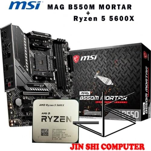 AMD Ryzen 5 5600x R5 5600x CPU + MSI MAG B550M MORTAR Motherboard Set meal Socket AM4 New / no fan