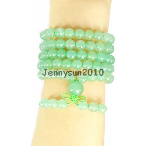 Natural Green Aventurine 8mm Gem Stone Buddhist 108 Beads Prayer Mala Multi-Purpose Stretchy Bracelet Necklace 2Strands/Pack