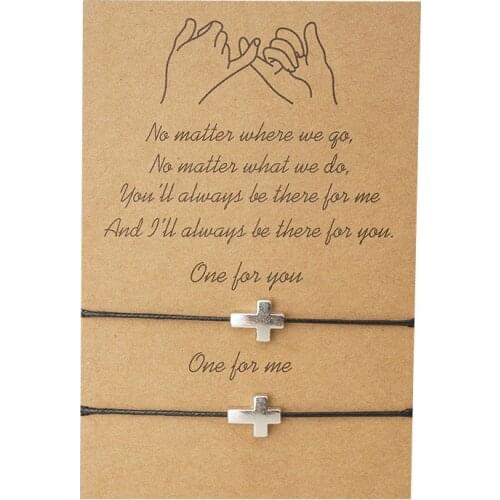 Cmoonry 2pcs/set Cross Charm Bracelets One for you one for me Black String Braiding Couple Bracelet for Men Women Wish Card