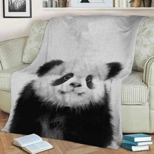 Baby Panda Bear BW Flannel Throw Blanket 3D Printed Keep Warm Sofa Child Blanket Home Decor Textiles Dream Family Gift