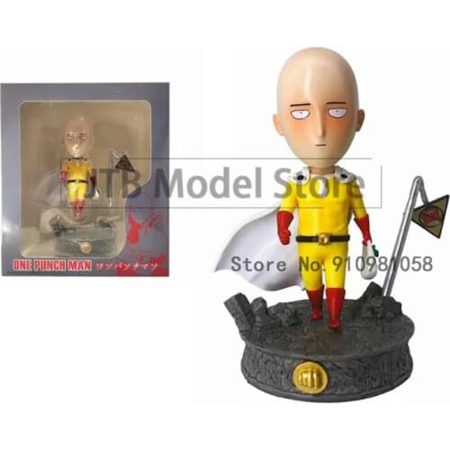 One Punch Man Q Version Saitama Teacher Buys Vegetables Bald Cape18CM PVC GK Statue Toys Decoration Model Boxed Doll Gift Figma