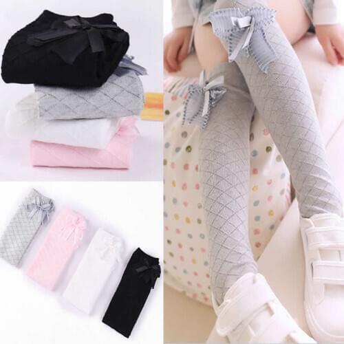 2019 new fashion girls over knee high leg warmers girls princess mesh anti-mosquito bow tube children knee high leg warmers