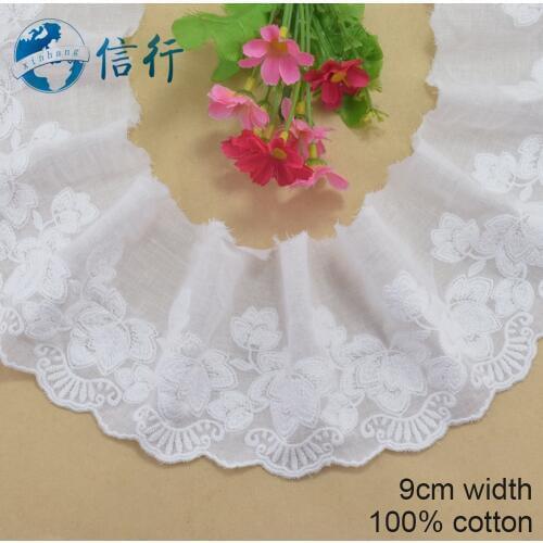 9cm wide 100% Cotton embroid lace sewing ribbon guipure trim wedding decoration DIY dolls colthes Accessories lace #4154