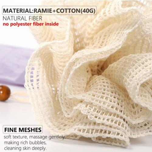 K0AE Creative Ramie Bath Shower Mesh with Sling Pouf Exfoliate Body Scrubber Ball Puff Soft Cleansing Tool Accessories
