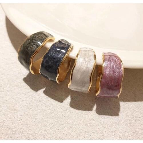 Colorful Irregular Wave Enamel Glaze Ring for Women Girls Man Gold color Metal Opening Ring Party Wedding Retro Jewelry 2020 New