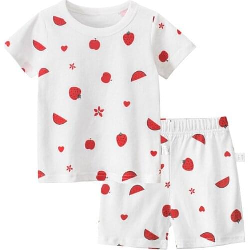 2021 Summer Childrens Clothing Set Strawberry Lemon Girls Short Sleeve T-shirt and Short Pants Cotton Two-piece Suit