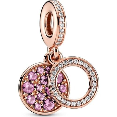 Hot sale 925 sterling silver pink zircon pendant rose gold charms beads fit Europe bracelet & necklace jewelry making for women