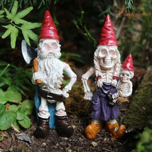 Miniature Skeleton Gnomes Halloween Minitures Resin Mini Figurine Figure Statues Scary Fairy Garden Horror Zombie Gnome Couple