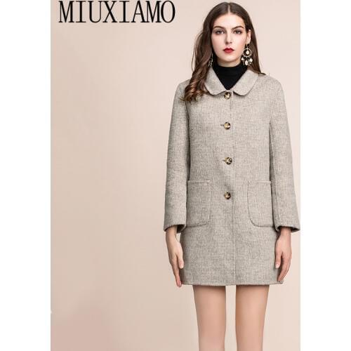 MIUXIMAO TOP QUALITY 2019 fall Winter coat 100% Pure Wool Single Breasted Over Coat Women Long Coat vestidos with Pocket