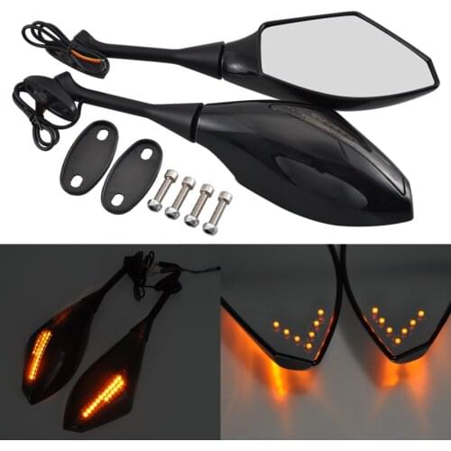 Motorcycle LED Turn Signals Side Mirrors Racing Mirrors with Turn Signals For Honda CBR 600 Yamaha Kawasaki Suzuki Models