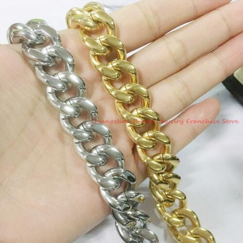 New Arrival Pure Handmade 15MM Silver/Gold color 316L Stainless Steel Mens Cool Cowboy Cuban Chain Necklace 7-40"