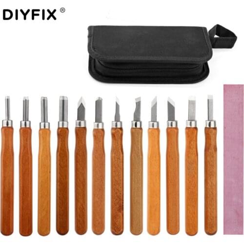 DIYFIX 13Pcs Wood Carving Knives Tools Set Wood Handle Scalpel Tools Cutter Woodcut Knife with Whetstone Hand Tool Kit