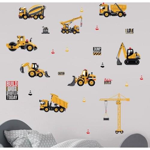 Cartoon Yellow Truck Tractor Wallpaper Creative Kids Bedroom Decorative Decals Self Adhesive Childrens Bedroom Wall Murals