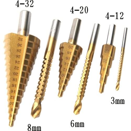 NVHZNAGCH High Speed Steel Twist Drill Set Woodworking Tool Triangular Handle Straight Flute Step Drill DIY Woodworking Saw Tool
