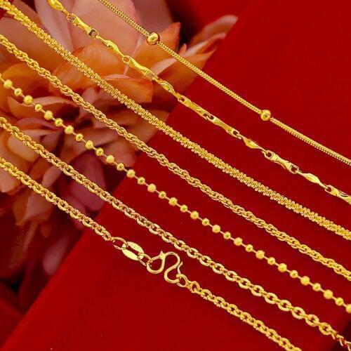 Pure Gold Color Necklaces for Women 2mm Chain Necklace Pendant Choker Collier Wedding Bridal Jewelry Accessories Wholesale Gifts