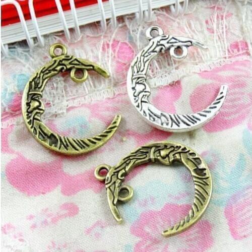 50pcs 21.1*26MM Moon Pendant charm jewelry small thing, vintage Antique Silver Plated bronze moon charms for bracelet necklace