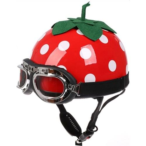 Motorcycle Half Helmets Personali Bicycle Riding Lovely Strawberry Helmet With Racing Goggles Scooter Helmet
