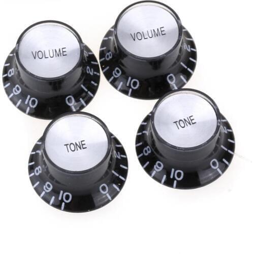 Musiclily Pro Imperial Inch Size Hat Bell Reflector 2 Volume 2 Tone Knobs Set for USA Les Paul SG Electric Guitar, Silver Top