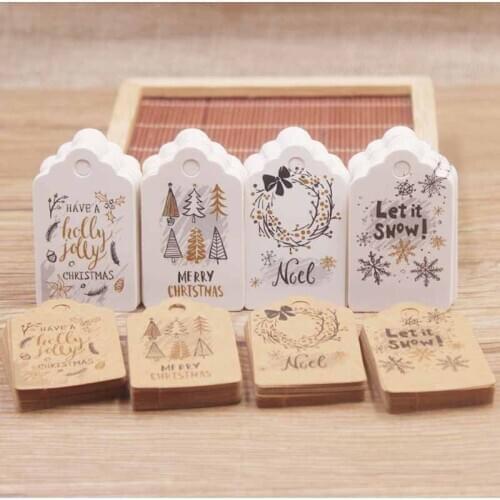 100pcs 5*3cm Merry Christmas Tags Kraft Paper Card Gift Label Tag DIY Hang Tags Gift Wrapping Decor Gift Card