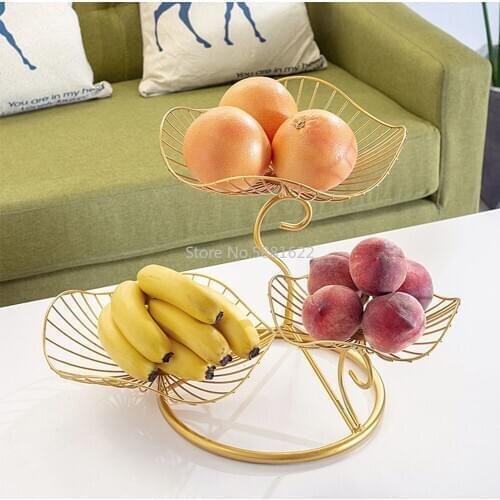 Three-layer Storage Tray Leaf Shaped Nordic Style Wire Basket Kitchen Organizer Home Decor Fruit Plate Snack Rack Living Room