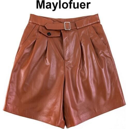 2021 New Fashion Natural Leather Genuine Leather Shorts Womens Spring Real Sheepskin Leather Trouser Female Shorts