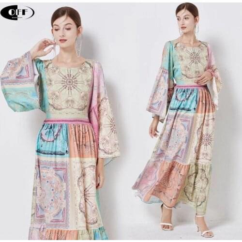 Real Photo Designer Runway Vintage Printed Maxi Dress Woman Clothes Traf Fashion Retro Beach On Holiday Women Dresses Vestidos