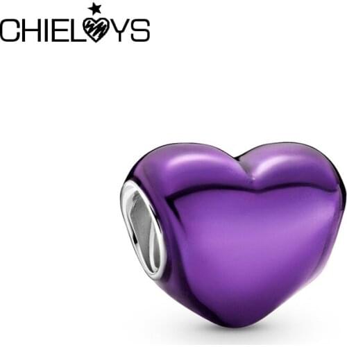 2Pcs/Lot High Quality Purple Love Heart Enamel Charms Beads Fit Original Charm Bracelets For Women Lover Wife DIY Jewelry Making