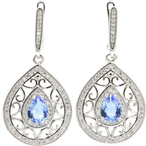 41x20mm Deluxe Jewelry Set Created Violet Tanzanite Fire Rainbow Mystic Topaz Daily Wear Silver Earrings Pendant Eye Catching