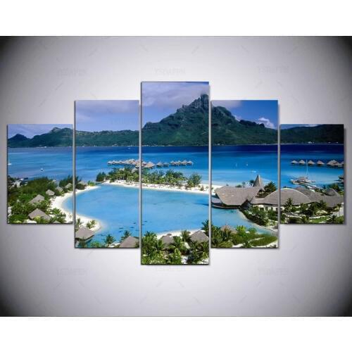 5 panel modern Beach Resort of Beach hd Art print canvas art wall framed paintings for living room wall picture ny-1375