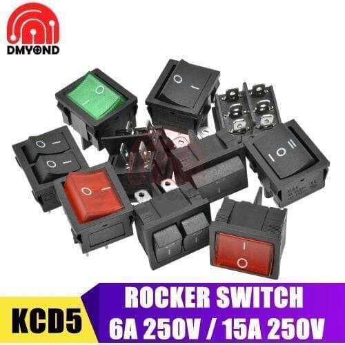 5pcs Rocker Switch 4/6Pin 2/3 Position ON-OFF/ON-OFF-ON 6A 250V 21*24MM Boat Power Switch Push Button With LED
