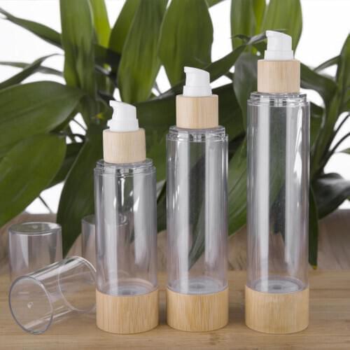 6 Sizes Eco-friendly Bamboo Empty Airless Vacuum Pump Bottles for Makeup Cream Serum Lotion Skin Care Travel accessories