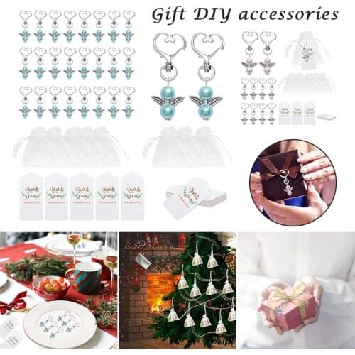 60 Pcs Thank You Favors Angel Keychain Favor Bow Angel Wing Thank You Tag Guest Return Favor for Baby wzpi