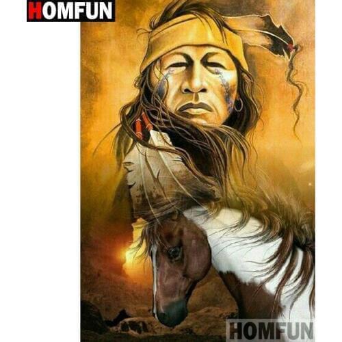 HOMFUN Full Square/Round Drill 5D DIY Diamond Painting "Man horse" 3D Embroidery Cross Stitch 5D Home Decor A13400