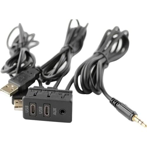 Car Dual USB Port 3.5mm AUX USB Panel Extension Cable Lead Mounting Panel Headphone Male Jack Flush Mount Adapter