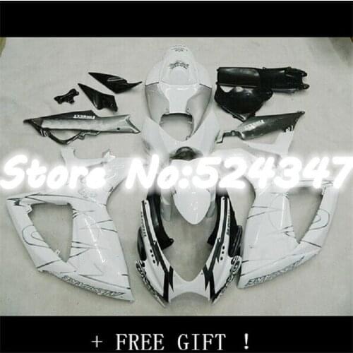 Free Custom Fairing kits for Suzuki GSXR 1000 K6 K7 GSXR1000 2006 2007 fairings kit 06 07 glossy white black bodywork