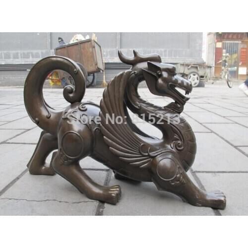Bi00836 Chinese royal Pure Bronze talisman Foo Dog Lion Pi Xiu Dragon kylin statuary