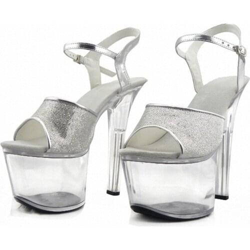 Glitter 17cm Fashion Shoes pole dancing Sandals Plus Size Shoe 7 Inch Hand Made High Heel Shoes Sexy Crystal Shoes