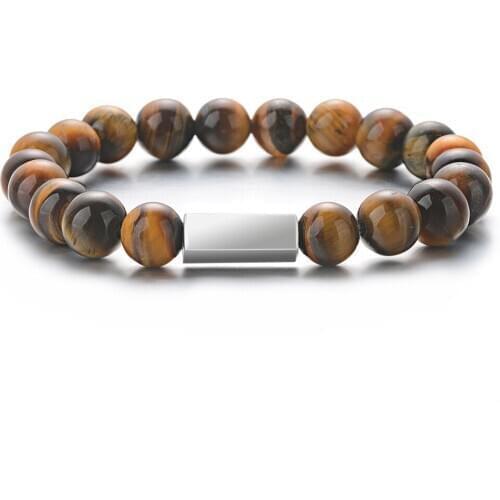 Natural Stone Bead Bracelet&Bangle Stainless Steel Custom Engrave lettering Name ID Bracelet for Women Men Jewelry Lovers Gifts