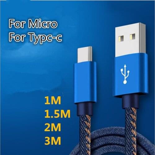Fast Charging Denim wiring Micro USB Type C Cable Mobile Phone Charger Data Cord For Samsung for Huawei redmi