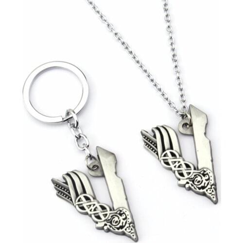 Tv Series Vikings Icon Necklace Vikings "V"Logo Pendant Necklace and Key Chain Ragnar Lodbrok Men Women Birthday Gift