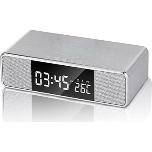 Digital Alarm Clock With Wireless Charging, Dual Bluetooth Speakers Desk Clock, Bedside FM Radio Clock, Dimmable Bedroom
