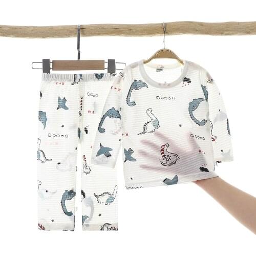 Long Sleeve Kids Pajamas Spring and Summer Combed Cotton Thin Underwear Set Air-Conditioned Boy Girl 2 Pieces Pajamas Sets