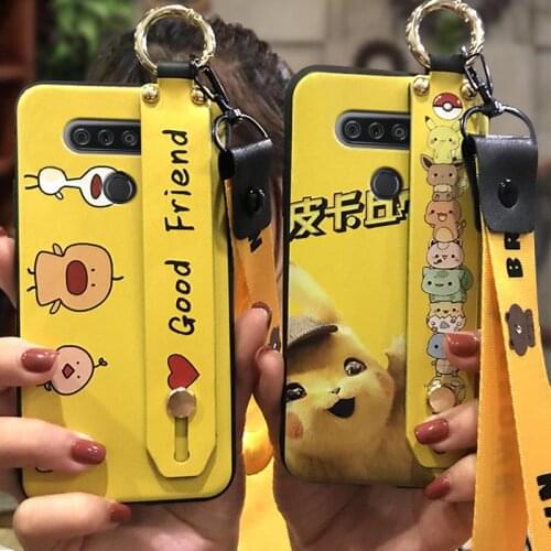 For Girls Durable Phone Case For LG K51/Reflect/L555DL Anti-dust Cartoon Cover Lanyard Soft Wrist Strap